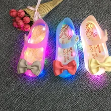 HOT Nouveautés Mini Melissa LED Lumière Filles Sandales Arc enfants Chaussures Melissa Chaussures De Gelée LED Flash Sandales Antidérapant Haute qualité