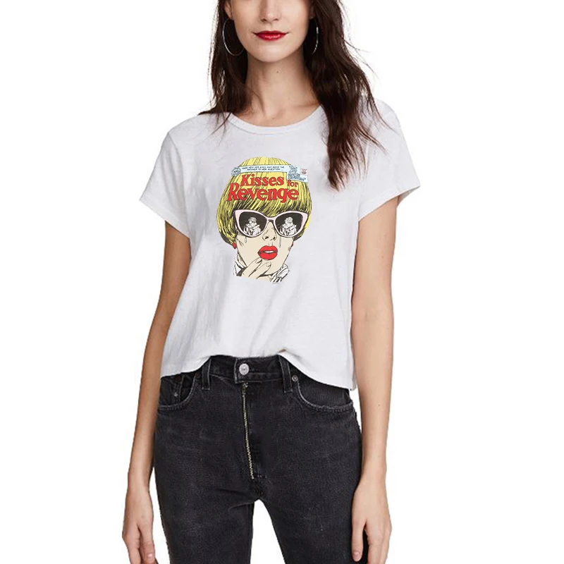 LUS LOS Kisses For Revenge Feminism Harajuku уличная одежда S 3XL летняя Модная белая женская