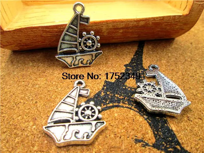 

10pcs--Sailboat Charms,Antique Tibetan Silver Tone Sailboat charm pendants 28x22mm
