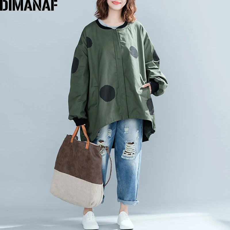 DIMANAF Women Jacket Coat Big Sizes Cardigan Zipper Female Clothes Loose Oversized Autumn Winter Outerwear Print Polka Dot 2018 DIMANAF Women Jacket Coat Big Sizes Cardigan Zipper Female Clothes Loose Oversized Autumn Winter Outerwear Print Polka Dot 2018