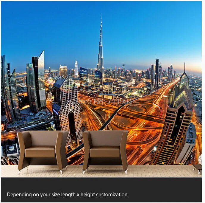 

Free shipping custom modern 3D large murals TV setting wall of the sitting room bedroom wallpaper skyscrapers in Dubai