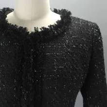 Настоящий черный с сверкающей линией тканый твид ткань цена за 3 метра