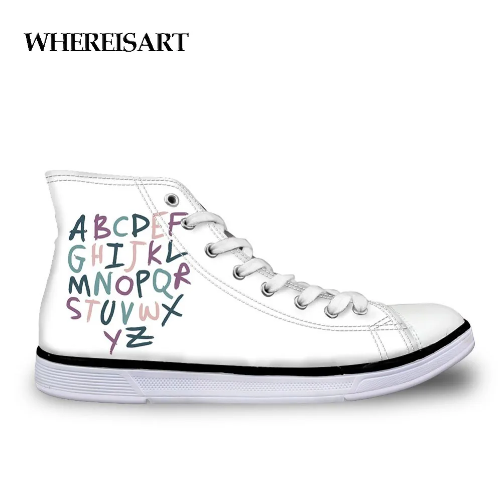 WHEREISART Colorful Letter Spring Summer High Top Sneakers Tenis Feminino Casual White Shoes Women Canvas Shoes Lace-Up Shoes WHEREISART Colorful Letter Spring Summer High Top Sneakers Tenis Feminino Casual White Shoes Women Canvas Shoes Lace-Up Shoes