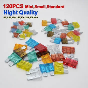

120Pcs/Lot High Quality Assorted Car Boat Truck Mini Small Standar Three Types 5A 7.5A 10A 15A 20A 25A 30A 40A Fuse Blade