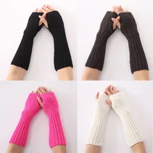 Женские перчатки высокого качества Стильные теплые зимние перчатки ручной работы женские вязаные искусственные шерстяные варежки без пальцев Hx08