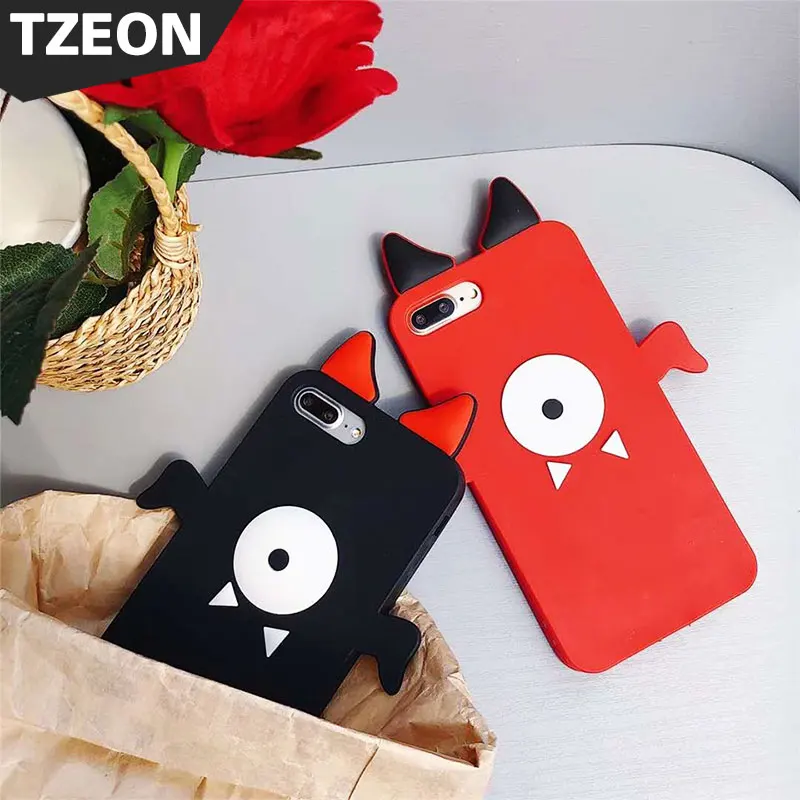 Cute Horns Devil Matte Soft Silicone Rubber Cover Case For IPhone X 8 7 Plus 6S 6 Lovely One Eyed Wings Demon Patapon Phone Case
