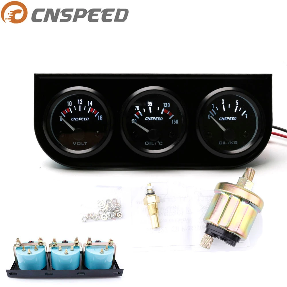 CNSPEED 52mm 12V Auto Triple Gauge Kit oil Temp Gauge Voltmeter Oil