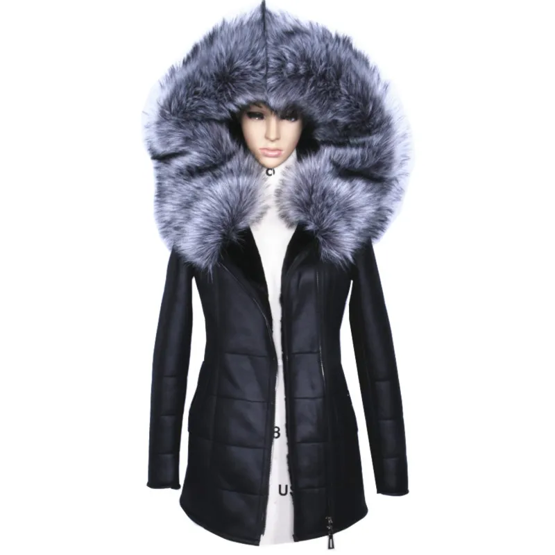 

2017 Winter Jacket Women Thick Artificial Coats Fashion Slim Faux Suede Leather Female Models Artificial Fox Fur Collar Outwear