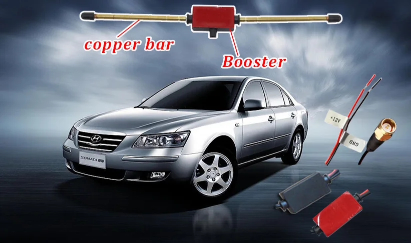 Медный бар антенна автомобиля DVB-T T2 ISDB-T Цифровое ТВ Активная антенна с SMA разъемом, усилитель для автомобиля DVD цифровой ТВ коробка