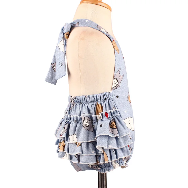 Bear Print Baby Girls Summer Rompers & Headband Newborn Infant Cotton Ruffles Sleeveless Jumpsuit Girls Beach Costume (9)