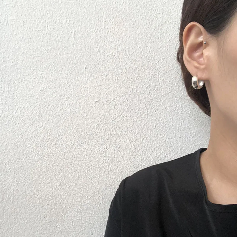 

100% 925 Sterling Silver Earrings Round Circle Earrings Women men Simple Round Silver Earrings Pendientes Jewelry