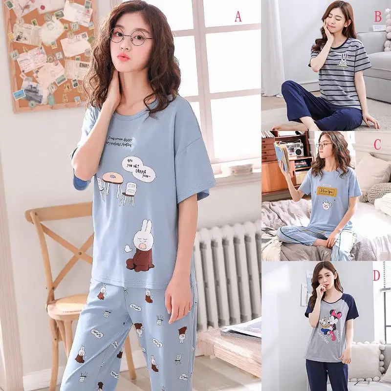 Yfashion/комплект хлопковых пижам для женщин с милым мультяшным принтом и короткими