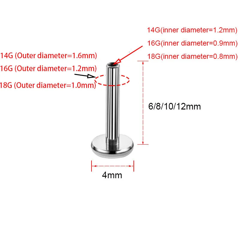 Piercing Jewelry 10Pcs G23 Titanium Base Labret Lip Piercing Ring Earring 14G 16G Internally Threaded Base Lip Piercing Body Jewelry