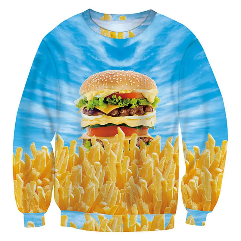 

HD Hamburger And French Fries 3d Print Mens Crew Neck Outwear For Unisex Funny Hoodies Casual Streetwear Sweatshirts 5XL