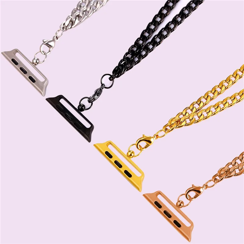 U7 Chain Necklace For AppleWatch Series 1/2 38mm/42mm Belt Accessories Men/Women High Quality Gold Color Stainless Steel P1062