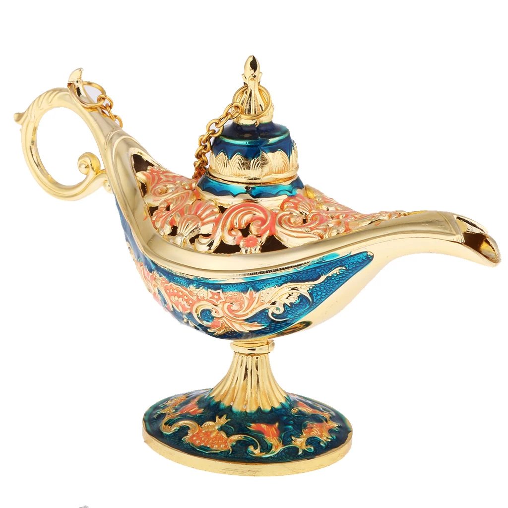 

Flower Craved Oil Lamp Magic Panto Arabian Light Genie Lamp Box Party Prop