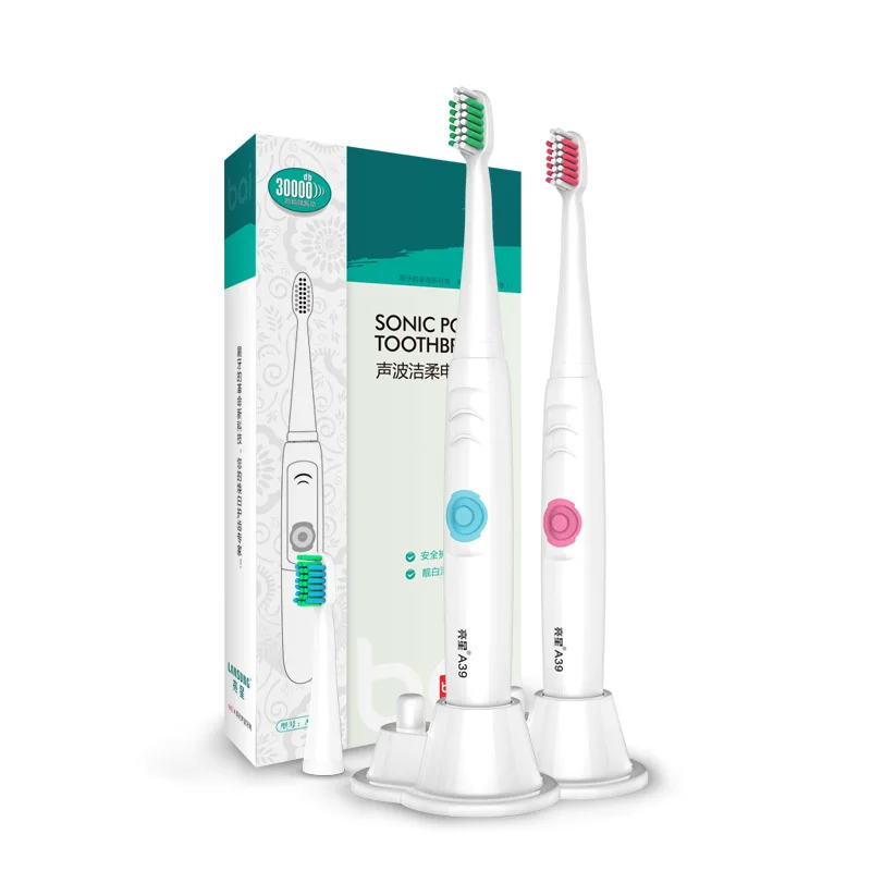 

Lansung A39 Adult Sonic Electric Toothbrush Waterproof Non-Rechargeable Battery Power Sonic Toothbrush 3 Replacement Brush Heads