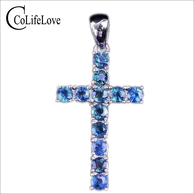 0 : Buy Vintage gemstone cross necklace pendant 12pcs 3mm 1.5ct natural sapphire ...