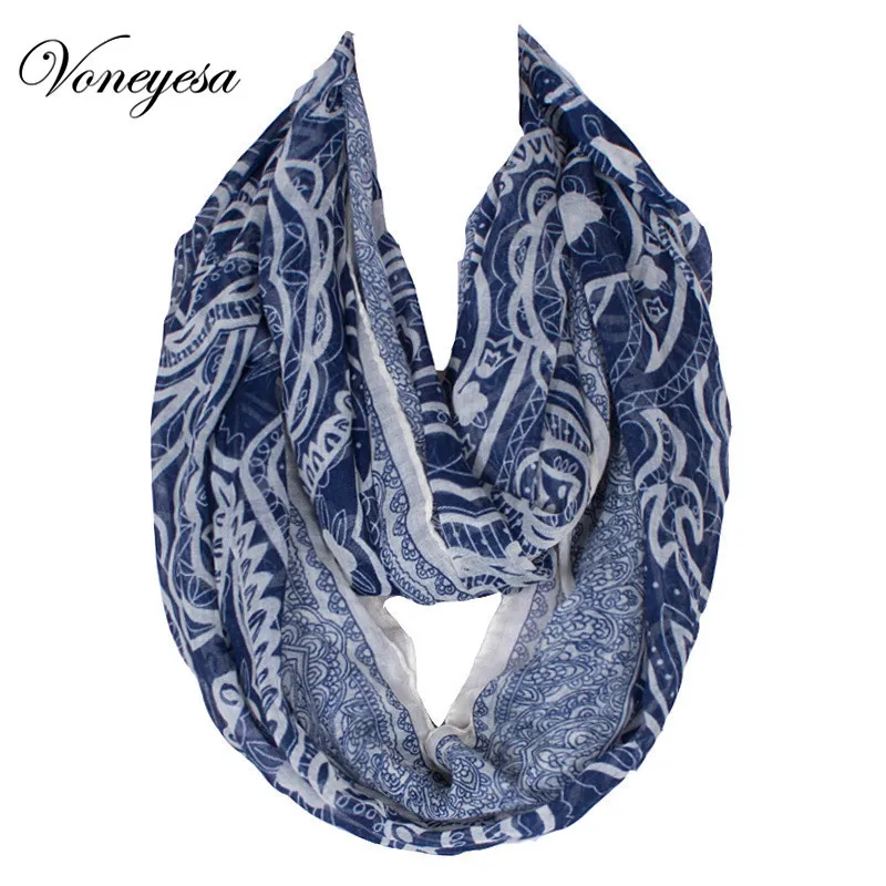 Autumn &Winter Scarf Paisley Pattern Print Scarves Women's Fashion Blue