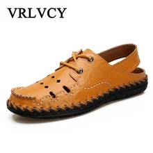 Летние новые Брендовые мужские сандалии кожаные мужские кожаные открытые Модные мужские пляжные туфли