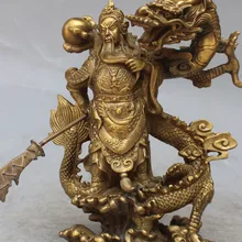 Китайский Фэншуй Бронзовый guan Gong Yu Бог войны стойки пирожного в Статуэтка дракона