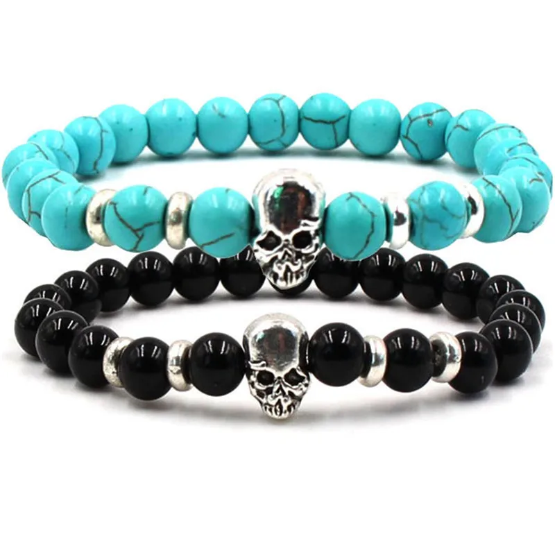 

Natural Stone Couple Bracelet Skull Bracelet Pulseras Mujer Buddha Beads Bracelet Elastic Charm Natural Stone For Men And Women