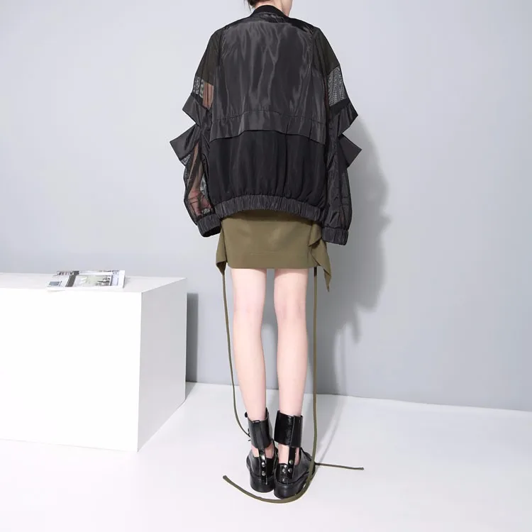 Новинка, корейский стиль, женская Свободная черная блузка, сетчатая, длинный рукав, локоть, открытая, классная, специальная, женская рубашка, сорочка, femme 1702