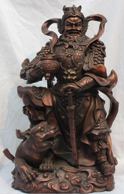 

JP S0524 18" Chinese Bronze Fengshui Warrior Mammon Wealth Money God With Tiger Statue Discount 35%