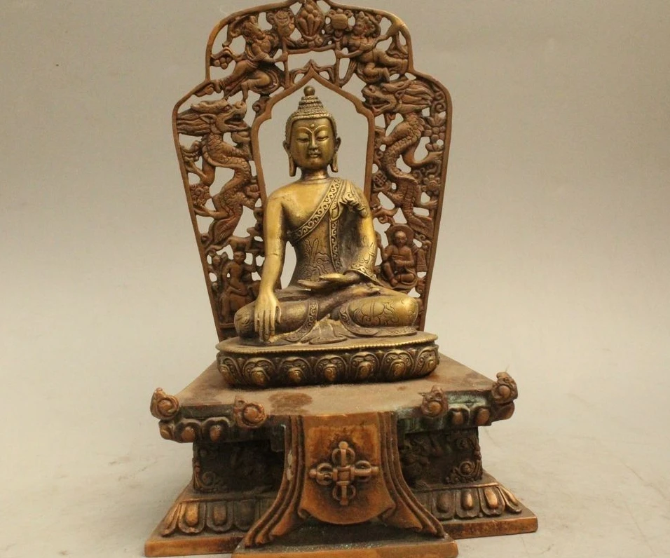 

8" Tibet Temple Bronze Siddhartha Sakyamuni Shakyamuni Amitabha Buddha Statue