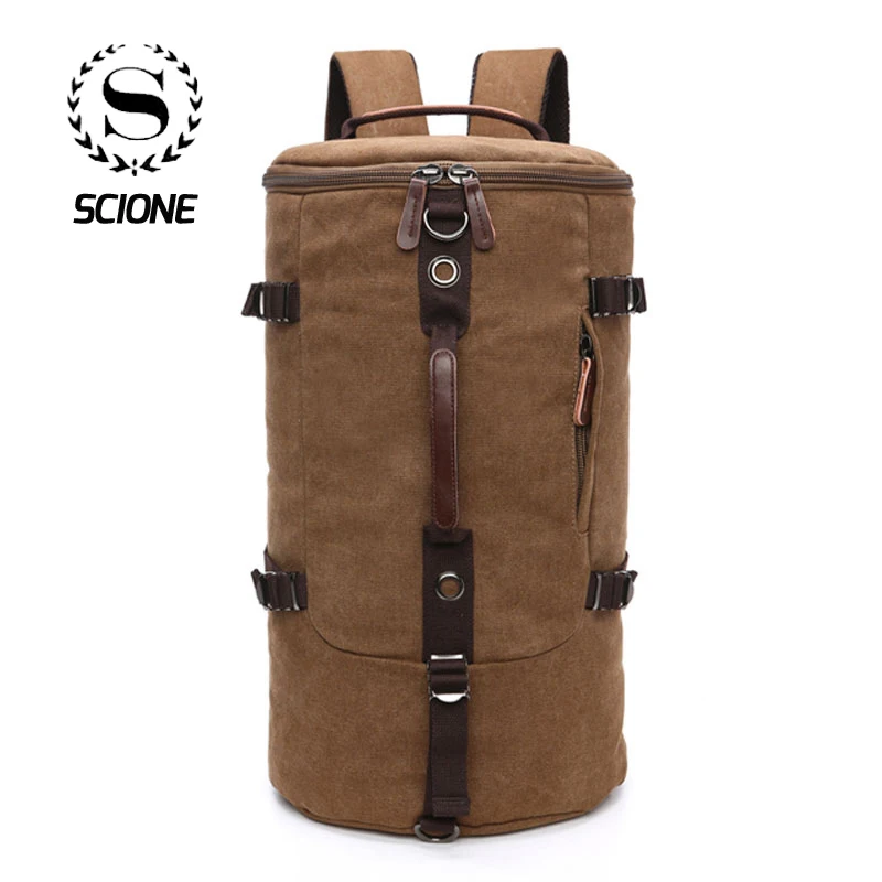 Scione, мужской рюкзак для путешествий, сумка, большая емкость, цилиндрическая сумка, брезентовый вещевой рюкзак, чемодан, рулетка, дорожная сумка