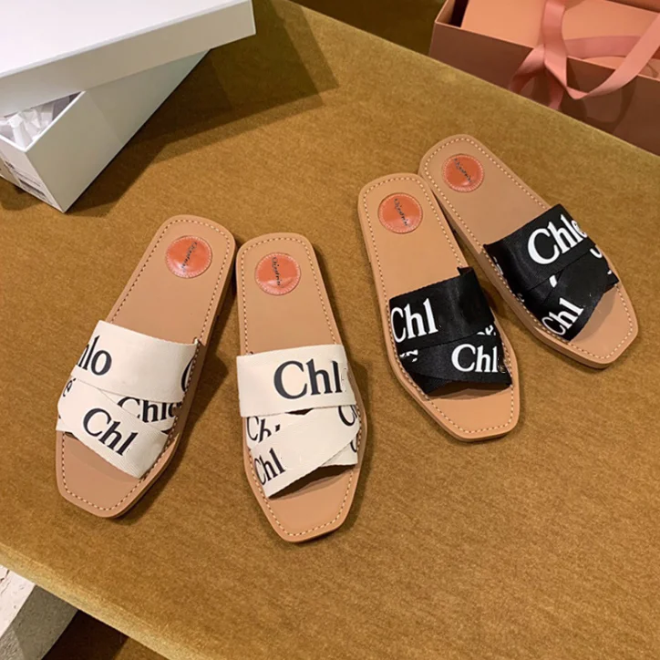 

2019 Superstar Brand C Summer Casual Canvas Cross Straps Open Toe Letters Slippers Flat Beach Sandals