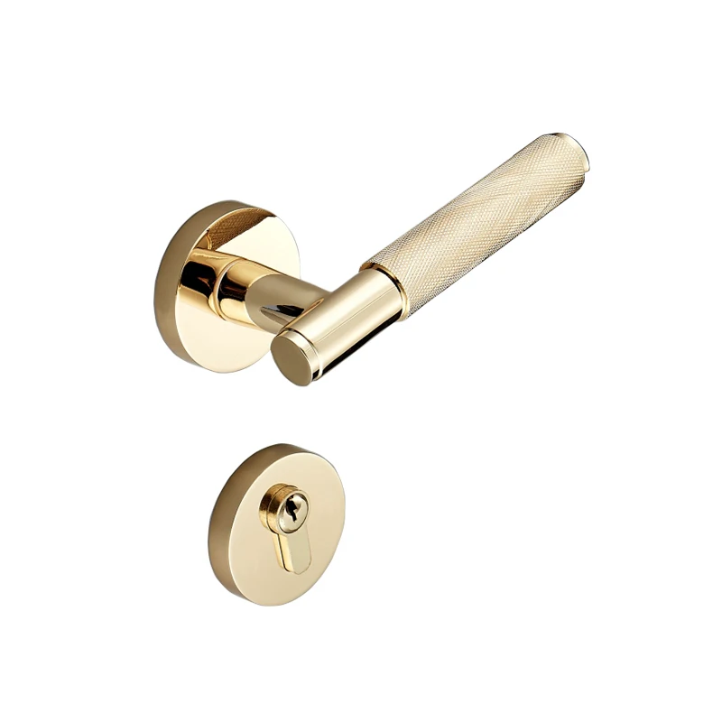 1Set Knurled/Textured Door Handle with Lock brass Mechanical Durable