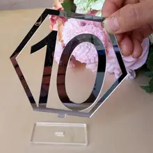 Placa hexagonal con símbolo numérico para la decoración del banquete de boda Número de acrílico dorado plateado Tarjeta de asiento geométrico de cumpleaños números romanos