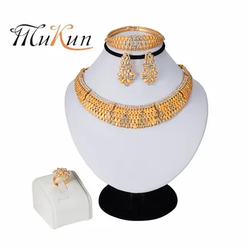 

MUKUN 2019 NEW Ethiopian Round Jewelry Set Gold Color Necklaces Earrings Bangle Ring Habesha Jewelry Eritrean Wedding Jewelry