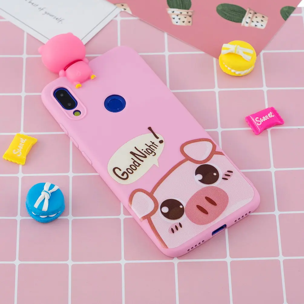 Силиконовый чехол для Xiaomi Redmi 7 мягкий ТПУ 3D redmi единорог свинка медведь розовый