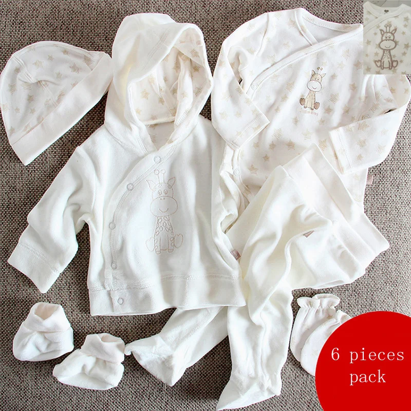 Goedkoop Baby set 6 stuks pack baby kleding romper baby jumpsuit t shirt hoed schoenen broek set jongen meisje kleding baby cadeau baby kleding set