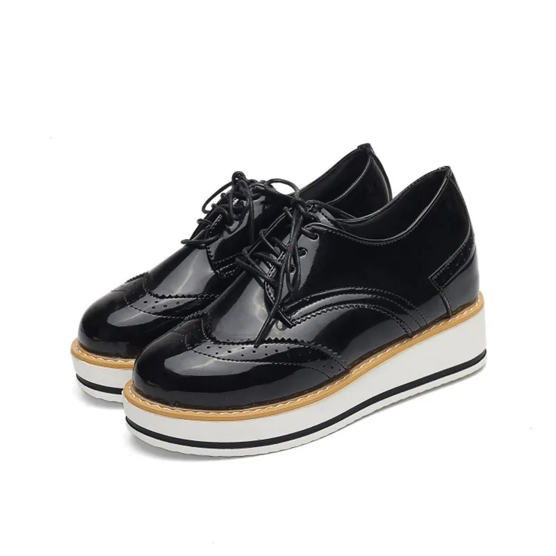 COOTELILI Women Flats Brogue Shoes Fashion Creepers Shoes Woman PU Leather Creepers 4cm heel Platform Women Shoes 35-39 (9)