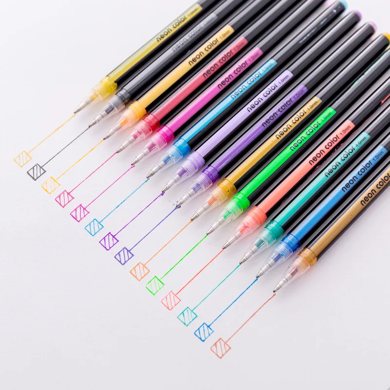 48X Fluorescent Gel Ink Pen Refill Watercolor Brush Colorful Stationery Neon Set 