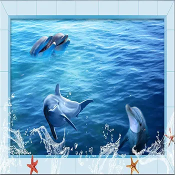 

beibehang Floor painting dolphin blue sea white border Waterproof Bathroom kitchen PVC Wall paper Self wall sticker Floor mural