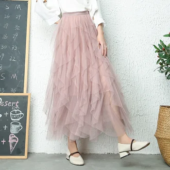 

2020 Summer New Arrival Chic Sweet Long Skirts For Women Tulle Skirt Fairy Irregular Skirt 4 Colors Available Free Shipping