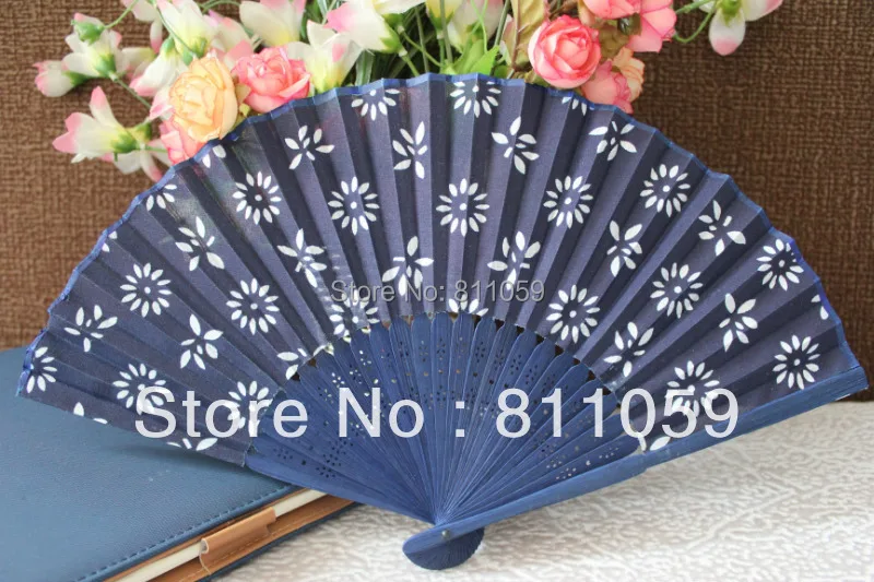 

Free Shipping 100pcs/lot Elegant flower fabric lady hand fan for wedding