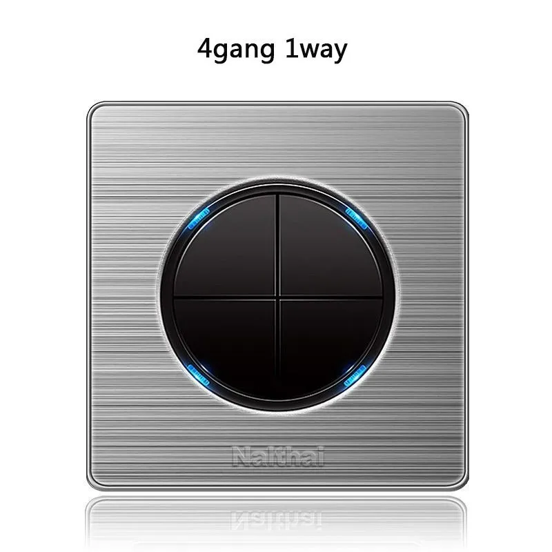 

86 type 4 Gang 1 Way Press button home switch socket Acrylic with led brushed stainless steel mirror light point switch