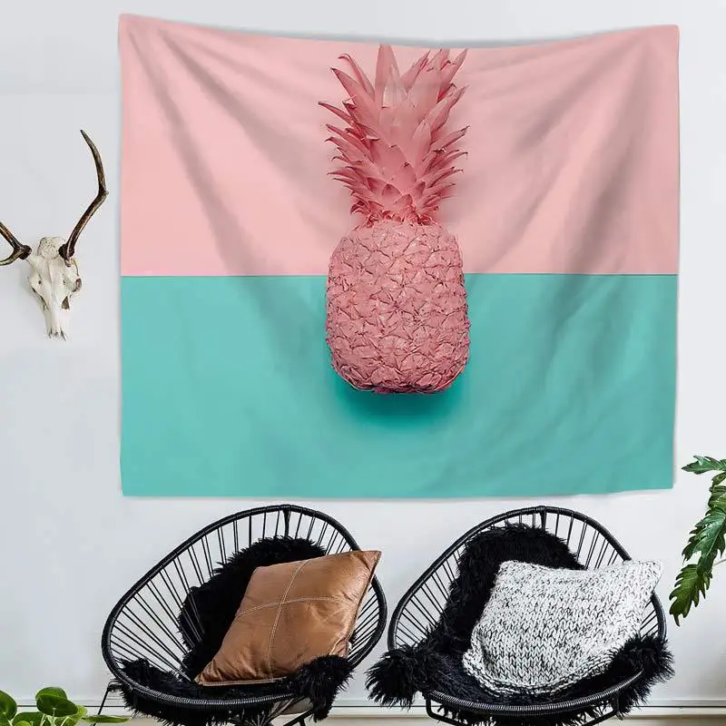 

Pink Ananas Printed Patchword Color Tapestry 1pcs Soft Polyester Wall Hanging Tapestry High Definition Multifunction Topestry