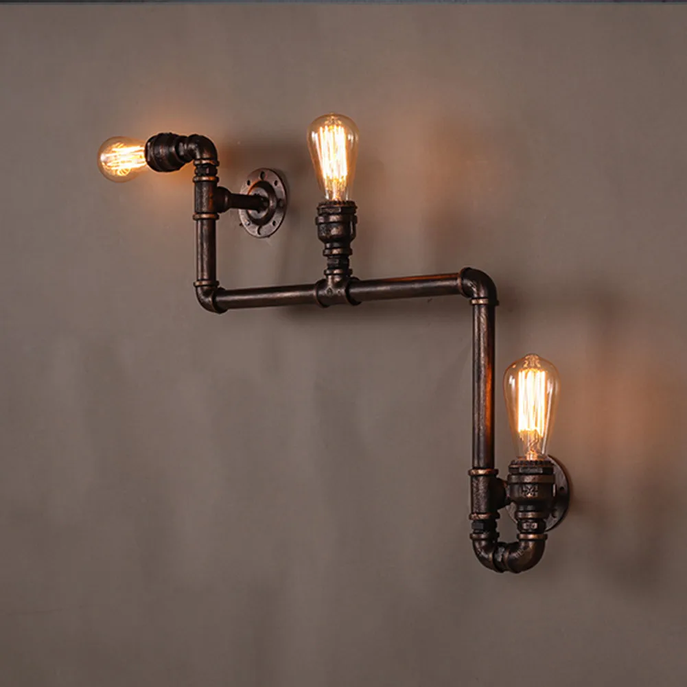 Retro Loft Industrial Edison Pipe Vintage Wall Lamp With 3 Head  Lights Wall Sconce Metal Frame Factory Feature