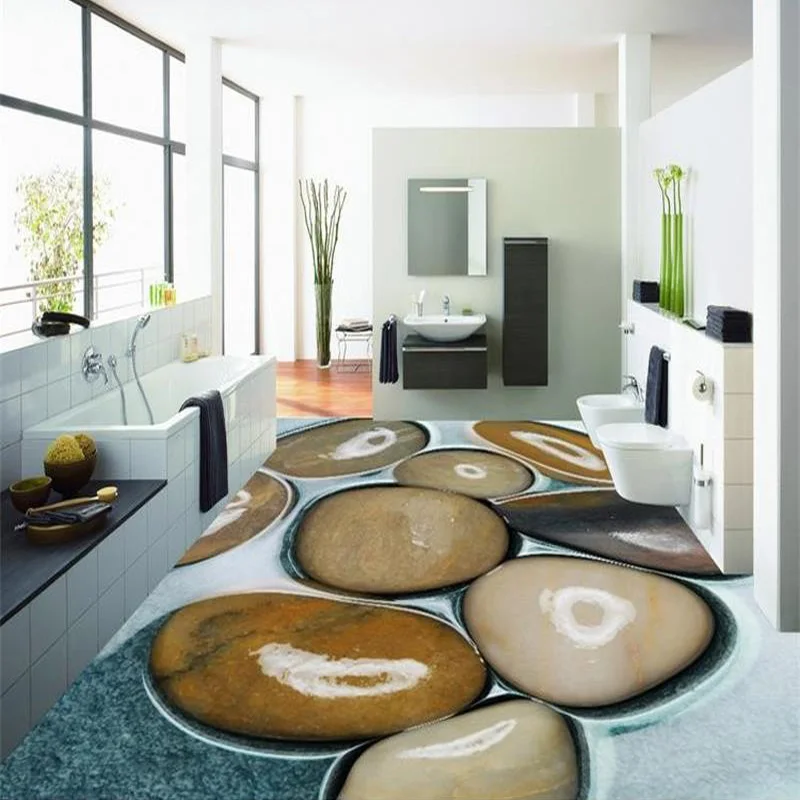 Custom Floor Wallpaper 3D Stereoscopic Cobblestone Bathroom Floor Wear