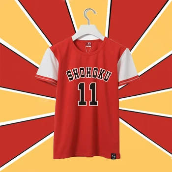 

Japanese Hot Anime SLAM DUNK cosplay Hanamichi Sakuragi/Rukawa Kaede cos summer new red short sleeve NO.10 NO.11 Unisex T-shirt