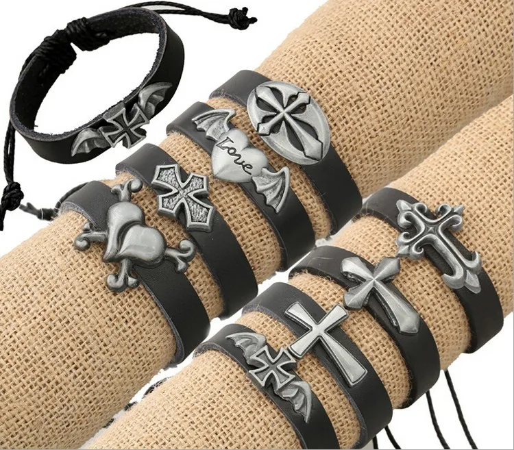 Jinglang Mix Мода Кожаные браслеты бесконечность смешивания Цвет крест-накрест Браслеты на запястье для Для мужчин ювелирные изделия
