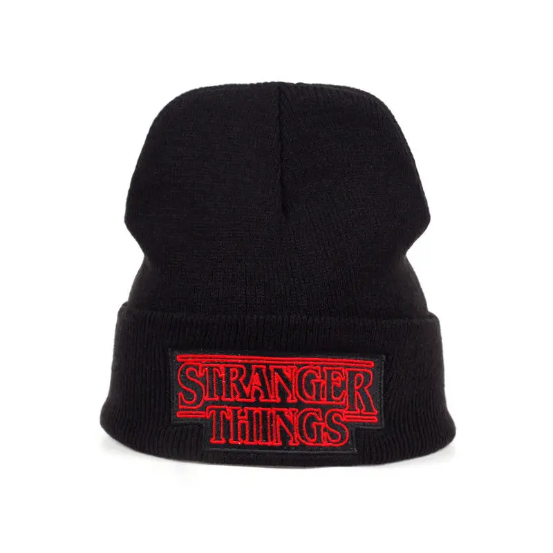 Необычные вещи шапка зимняя теплая Skullie Beanie хип хоп вышитая Дастин черная вязаная