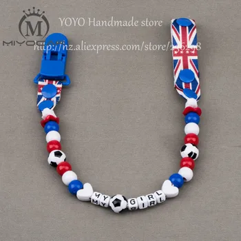 

MIYOCAR Personalised -Any name Hand made lovely football beads dummy clip dummy holder pacifier clips soother chain for baby