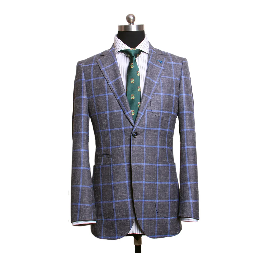 

Mens Custom Made Windowpane Suit ,Tailored-made Single Breasted Men Suit Peak Lapel sport Jacket Linen wool silk bepoke men suit